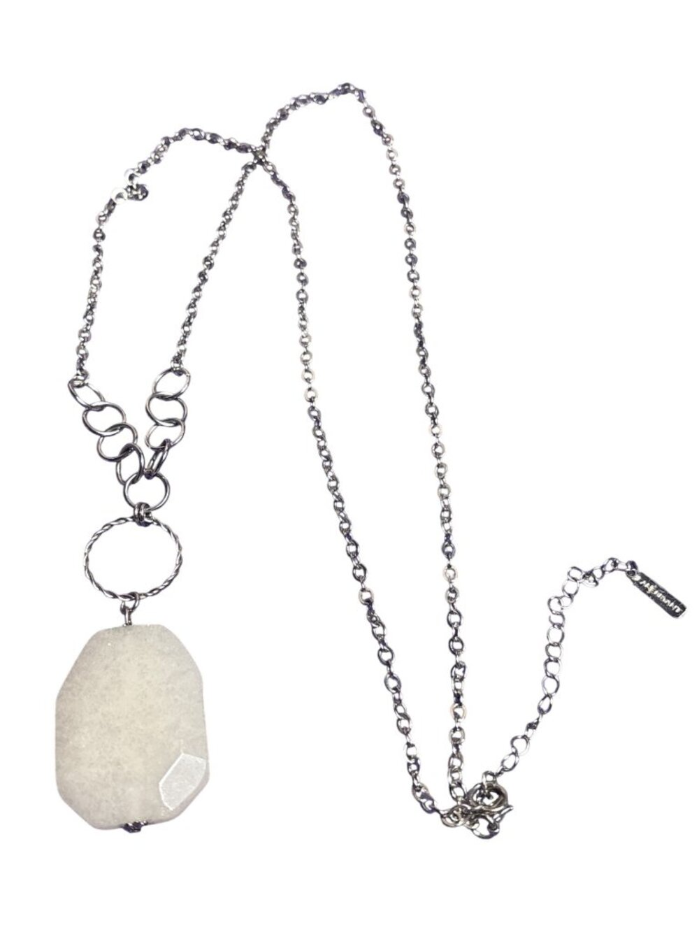 Lane Bryant Long Silvertone Chain Necklace White Stone Pendant 30 - 33 inches